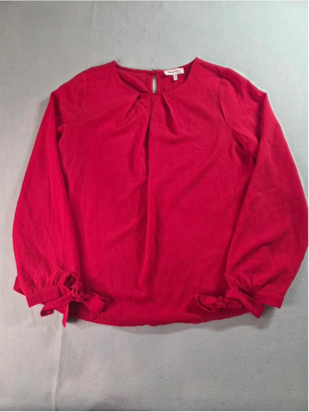 MONTEAU Red Long Sleeve Tie Cuff Knit TopMonteau Los Angeles Red Pleated High Ne